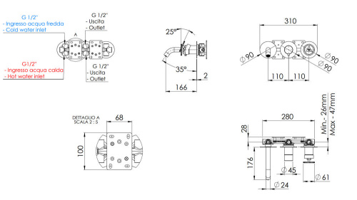 Смеситель для ванны Remer Chrono CH54D3P