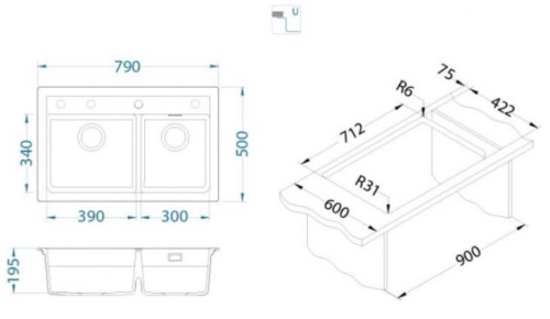 Мойка для кухни Alveus Granital ATROX 50 CONCRETE - G81 1132001