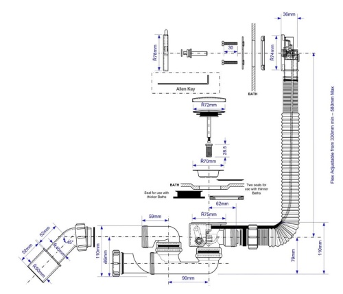 Сифон для ванны McAlpine Slim MP31SSF-MBBR