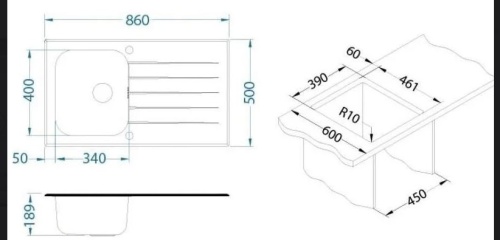 Мойка для кухни Alveus GLASSIX UP 10 RAL9005-90 (черный цвет) 860x500 1123820