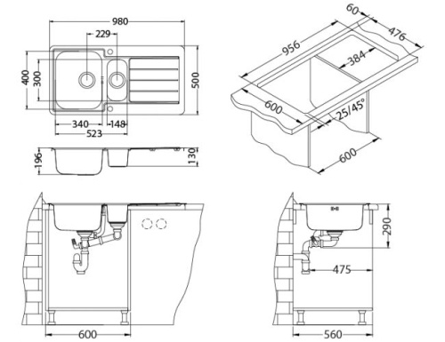 Мойка для кухни Alveus LINE MAXIM 10-SAT 980x500 1089610