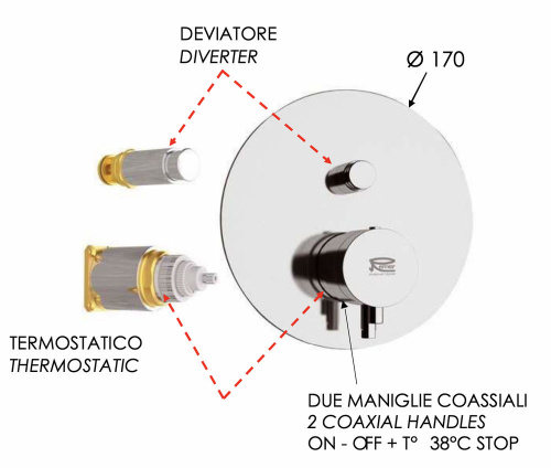 Смеситель для душа Remer Elegance NT09KBBG, золото брашированное