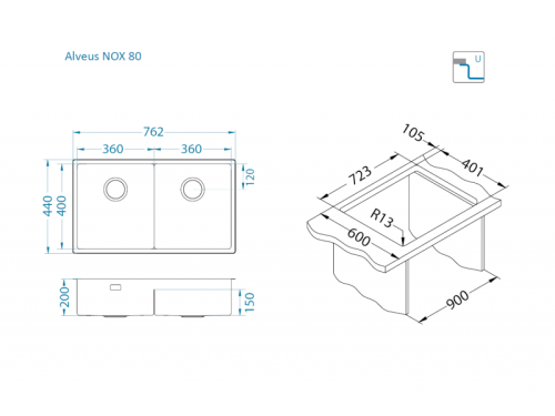 Мойка для кухни Alveus NOX 80 BRS 762x440x200 1149928