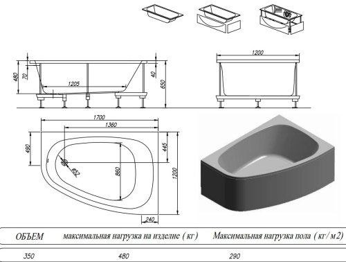 Ванна акриловая Kolpa-San Chad 170x120 L