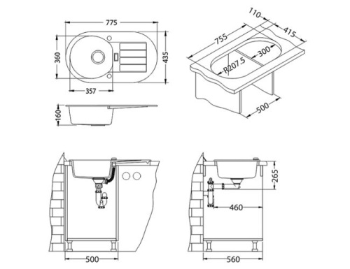 Мойка для кухни Alveus NIAGARA 30 Granital CARBON-G91 780x435x160 1076858