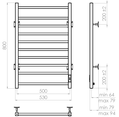 Полотенцесушитель электрический Vincea VTD-1LWE 50x80