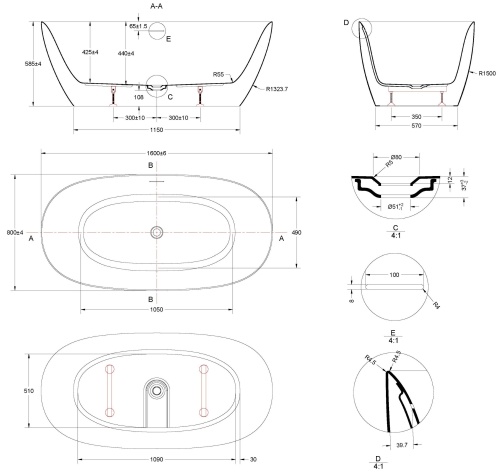 Ванна акриловая Vincea VBT-708-1600