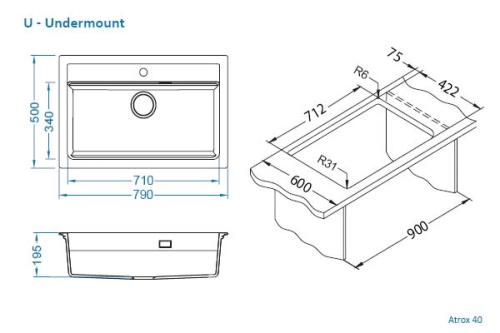 Мойка для кухни Alveus Granital ATROX 40 BEIGE - G55 790x500 1140445
