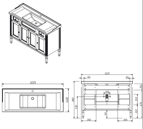 Тумба напольная Caprigo Albion Concept 120 34016-SF013