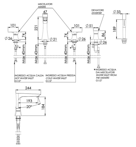 Смеситель для ванны Daniel Diva DV4491DP