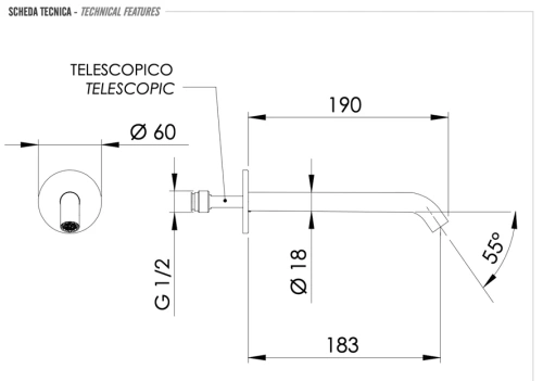 Излив настенный 19 см Remer X Style 91XLRP, медь брашированная