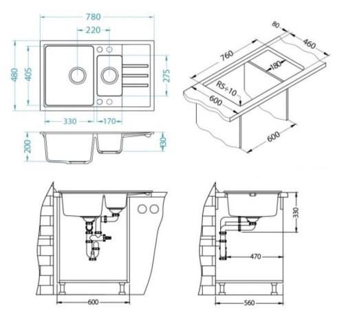 Мойка для кухни Alveus INTERMEZZO 70 Granital DEEP BLACK-G90  780x480x200 1149081