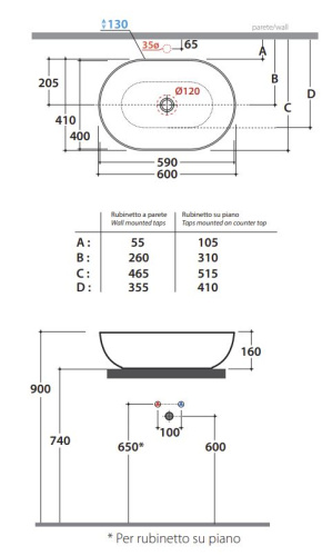 Умывальник Globo T-edge B6O60BO