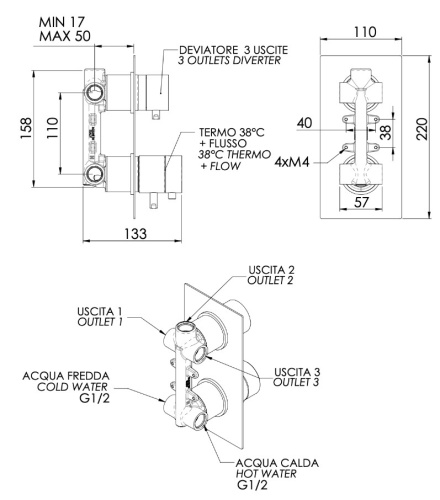 Смеситель для душа Remer Edge EG593NP, никель брашированный