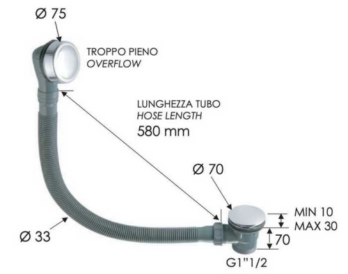 Слив-перелив click-clack для ванны Remer 96PCCCFP, черный брашированный хром