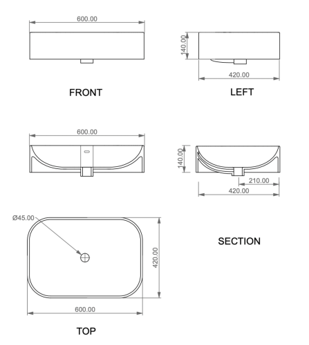 Раковина накладная 60x42 см GSG Ceramic Design Easy EALAVTP60003, черный матовый