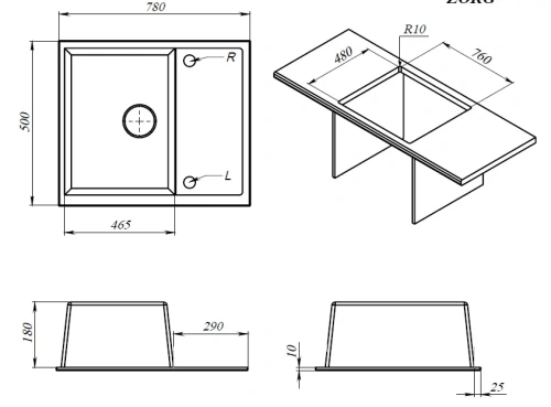 Мойка кухонная Zorg Apollo 78 черный опал