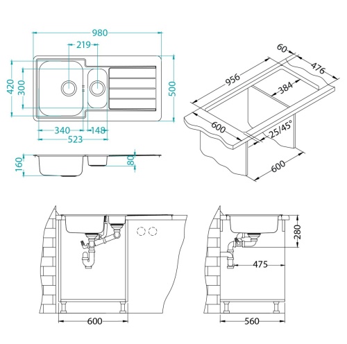 Мойка для кухни Alveus LINE 10 NAT-90 980x500 1064281