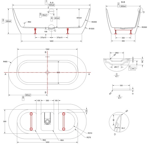 Ванна акриловая Vincea VBT-705-1800
