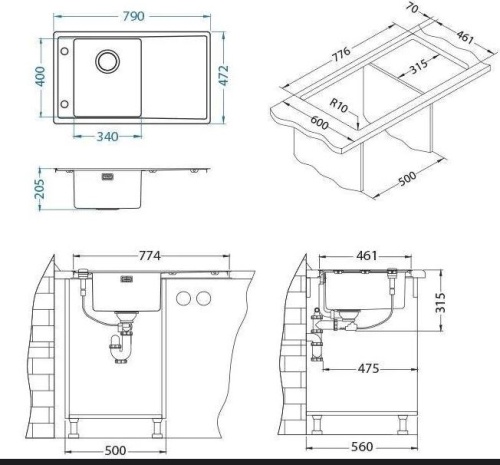 Мойка для кухни Alveus STRICTO 10L KMB 90 FI левая 790x472 1124359