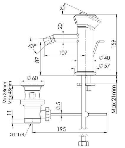 Смеситель для биде Remer Element ET20BG, золото брашированное