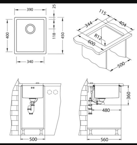Мойка для кухни Alveus QUADRIX 20 BRS-90 390x450x200 1102603