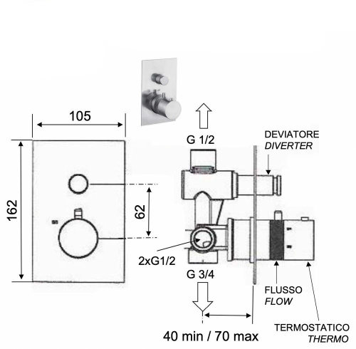Смеситель для душа Remer X Style INOX SSXT09Q, нержавеющая сталь