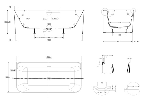 Ванна акриловая Vincea VBT-702-1700