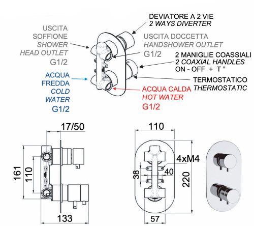 Смеситель для душа Remer Elegance NT92DO, золото глянцевое