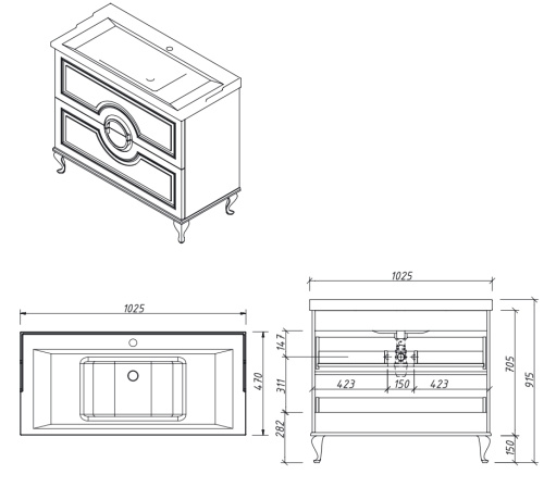 Тумба напольная Caprigo Valletta 90 35318UV-SF019