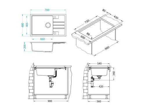 Мойка для кухни Alveus INTERMEZZO 130 Granital CARBON - G91 780x480x200 1117050