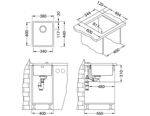 Мойка для кухни Alveus KOMBINO 20 SAT-90 340x400x200 1100234