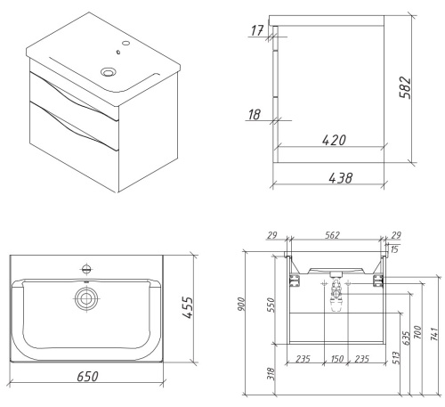 Тумба подвесная Caprigo Lento 65 36210-SF024
