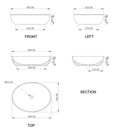 Раковина GSG Ceramic Design Easy EALAVOV55BI000/028, White/Ebano Matt