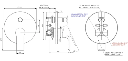 Смеситель для душа Mariani Kali B22173KL, золото брашированное