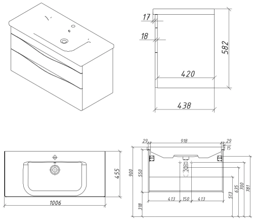 Тумба подвесная Caprigo Lento 100 36214-SF015