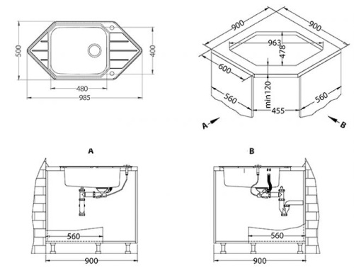 Мойка для кухни Alveus PRAKTIK 130 SAT 90 FI 985x500 1122594