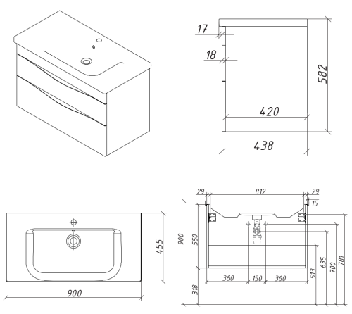 Тумба подвесная Caprigo Lento 90 36213-SF026