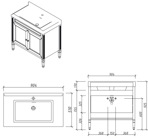 Тумба напольная Caprigo Albion Concept 90 34013UV-SF015