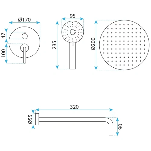 Душевая система Rea Ontario tytan P5504