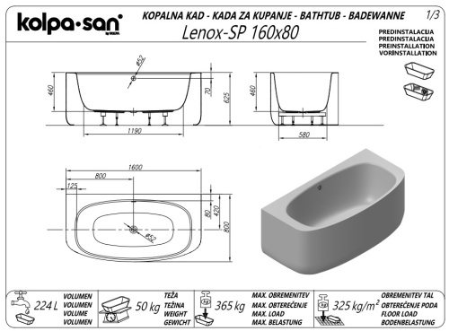 Ванна акриловая Kolpa-San Lenox SP 160Х80
