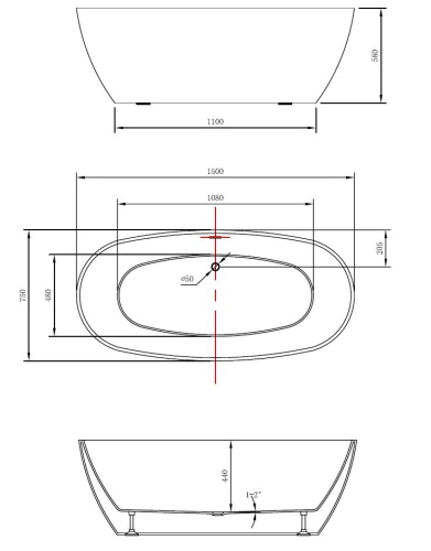 Ванна акриловая Vincea VBT-405-1500