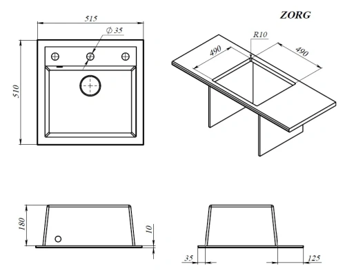 Мойка кухонная Zorg Como 51 черный оникс