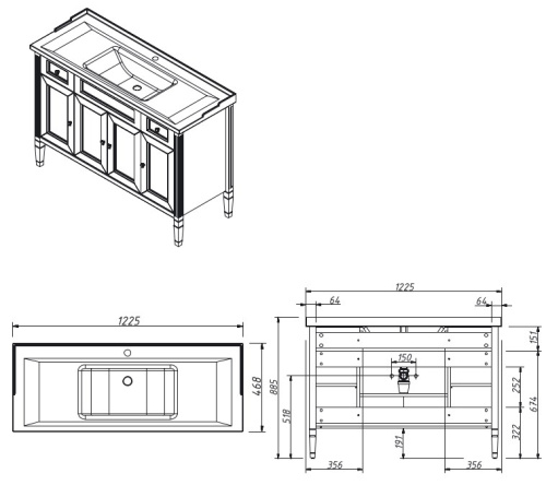 Тумба напольная Caprigo Albion Promo 120 33316-B077