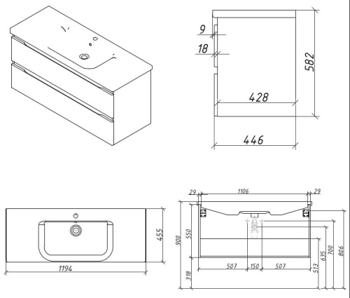 Тумба подвесная Caprigo Forte 120 36116-SF023