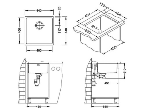 Мойка для кухни Alveus KOMBINO 30 SAT-90 400x400x200 1100235