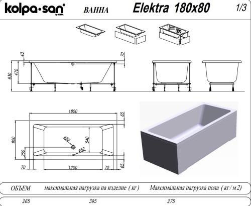 Ванна акриловая Kolpa-San Elektra 180x80+каркас