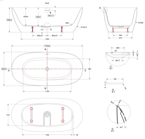 Ванна акриловая Vincea VBT-708-1700