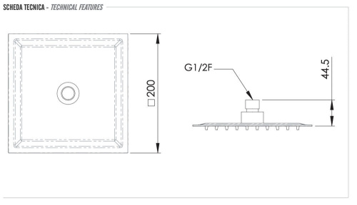 Верхний душ с шарнирным соединением 20 см Remer 357UFS20NOX, черный матовый