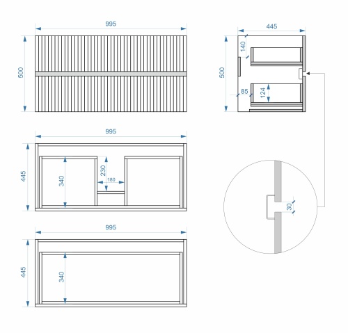 Тумба подвесная Vela Волна 100П под Classica (серый мат) черный гола TU2277